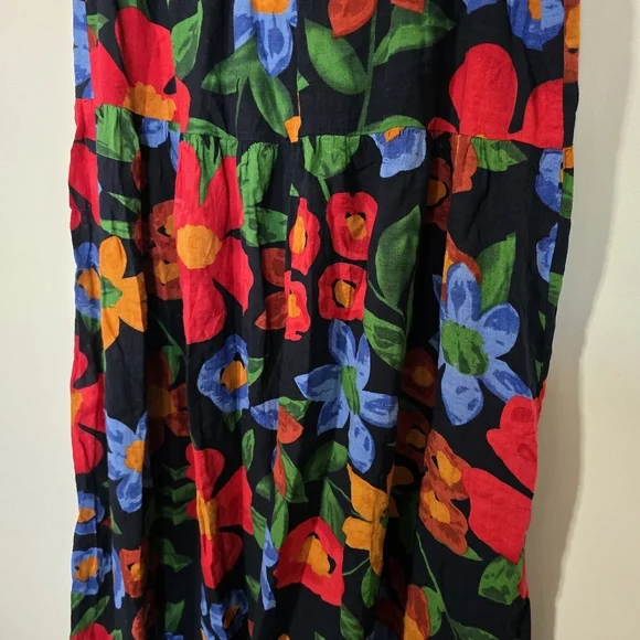Vintage Navy Blue Floral Maxi Skirt High Waist Cottagecore Boho Tiered Red Blue - Picture 6 of 7